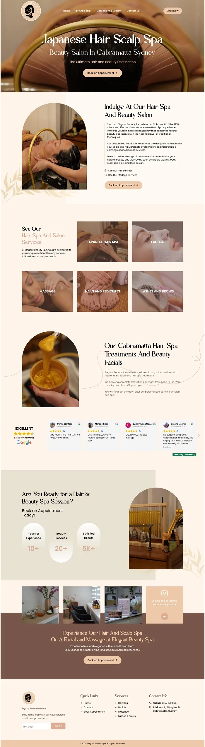 Elegant Beauty Spa website homepage
