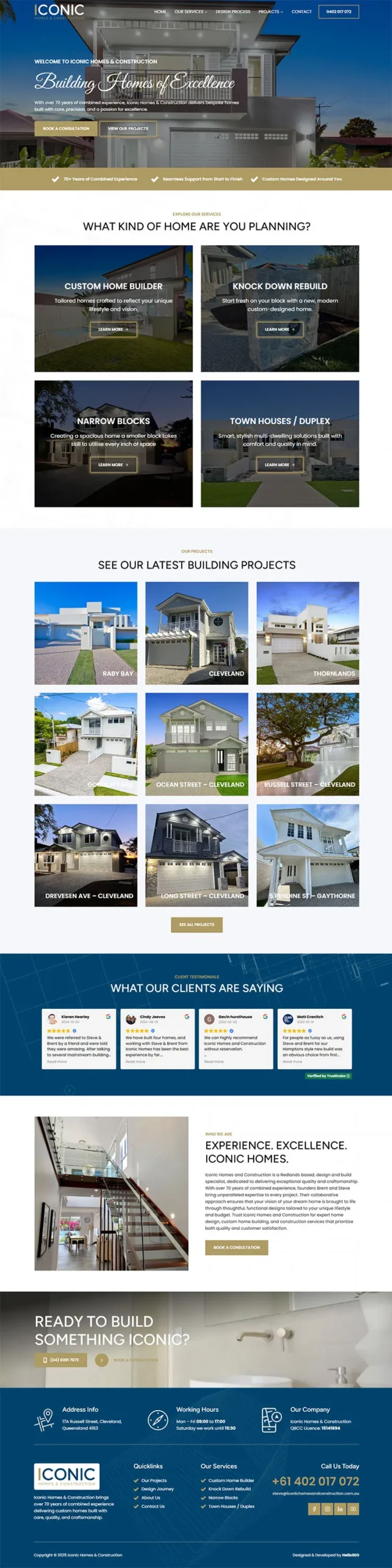 Iconic Homes & Construction website designed by Hello SEO