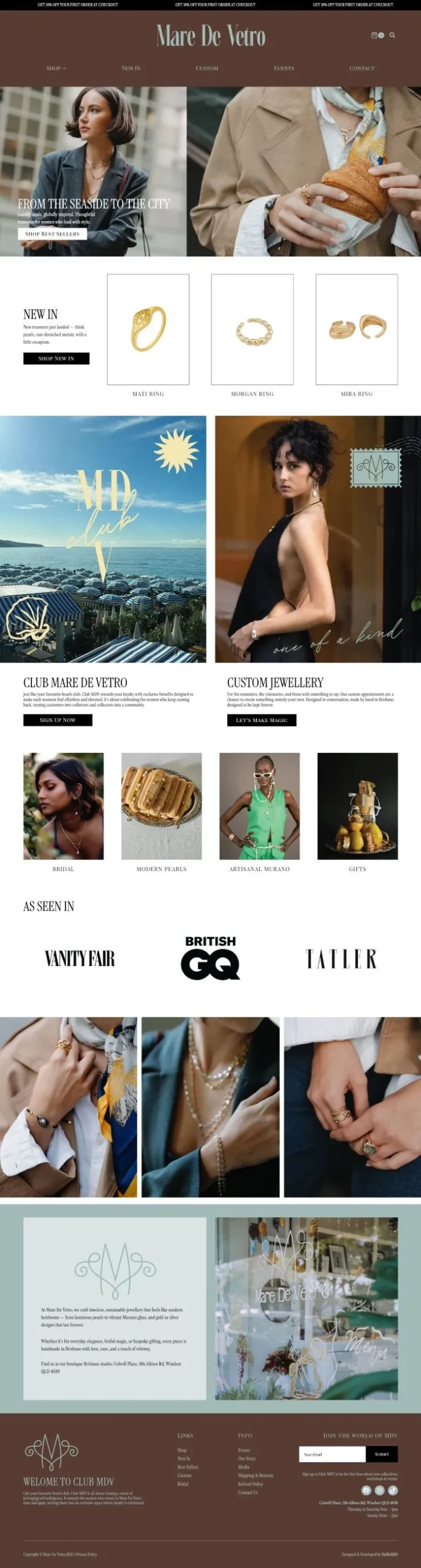 Mare De Vetro jewellery online store homepage