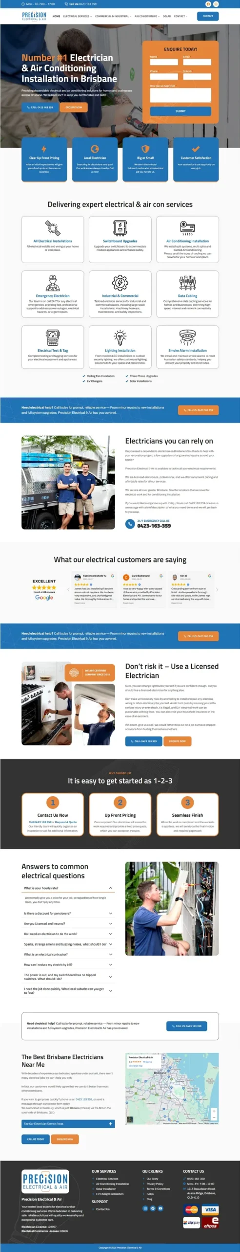 Precision Electrical & Air website on mobile
